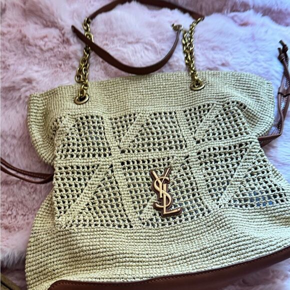 Crochet raffia tote bag with chain - Picture 3 of 16